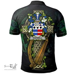 ScotsTee Shop Irish Dodwell Irish Family Crest Polo Shirt - Ireland Shamrock with Celtic Cross A7