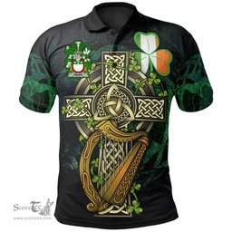 ScotsTee Shop Irish Drury or McDrury Irish Family Crest Polo Shirt - Ireland Shamrock with Celtic Cross A7