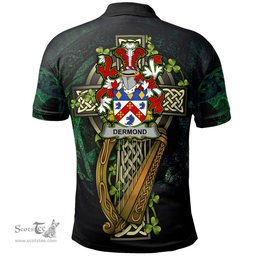 ScotsTee Shop Irish Dermond or O'Dermond Irish Family Crest Polo Shirt - Ireland Shamrock with Celtic Cross A7