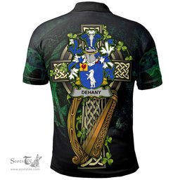 ScotsTee Shop Irish Dehany Irish Family Crest Polo Shirt - Ireland Shamrock with Celtic Cross A7