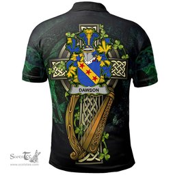 ScotsTee Shop Irish Dawson Irish Family Crest Polo Shirt - Ireland Shamrock with Celtic Cross A7