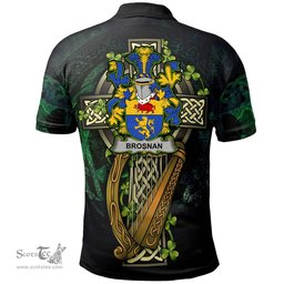 ScotsTee Shop Irish Brosnan or O'Brosnan Irish Family Crest Polo Shirt - Ireland Shamrock with Celtic Cross A7