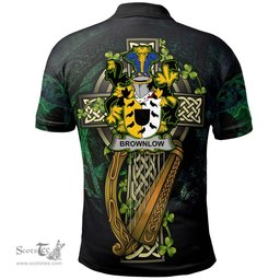 ScotsTee Shop Irish Brownlow Irish Family Crest Polo Shirt - Ireland Shamrock with Celtic Cross A7