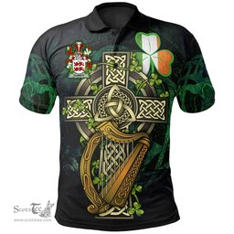 ScotsTee Shop Irish Clancy or McClancy Irish Family Crest Polo Shirt - Ireland Shamrock with Celtic Cross A7