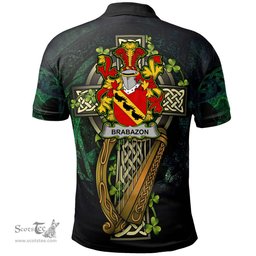 ScotsTee Shop Irish Brabazon Irish Family Crest Polo Shirt - Ireland Shamrock with Celtic Cross A7