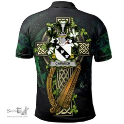 ScotsTee Shop Irish Carmick Irish Family Crest Polo Shirt - Ireland Shamrock with Celtic Cross A7