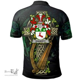 ScotsTee Shop Irish Doherty or O'Doherty Irish Family Crest Polo Shirt - Ireland Shamrock with Celtic Cross A7