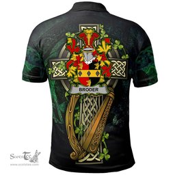 ScotsTee Shop Irish Broder or O'Broder Irish Family Crest Polo Shirt - Ireland Shamrock with Celtic Cross A7