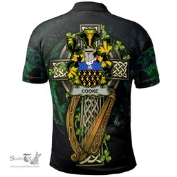 ScotsTee Shop Irish Cooke Irish Family Crest Polo Shirt - Ireland Shamrock with Celtic Cross A7