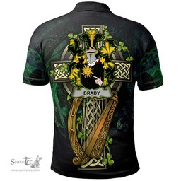 ScotsTee Shop Irish Brady or McBrady Irish Family Crest Polo Shirt - Ireland Shamrock with Celtic Cross A7