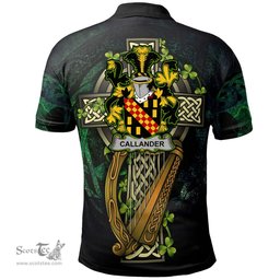 ScotsTee Shop Irish Callander Irish Family Crest Polo Shirt - Ireland Shamrock with Celtic Cross A7