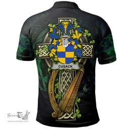 ScotsTee Shop Irish Cusack Irish Family Crest Polo Shirt - Ireland Shamrock with Celtic Cross A7