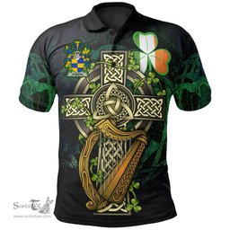 ScotsTee Shop Irish Cusack Irish Family Crest Polo Shirt - Ireland Shamrock with Celtic Cross A7