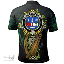 ScotsTee Shop Irish House of O'CAHAN (KEANE) Irish Family Crest Polo Shirt - Ireland Shamrock with Celtic Cross A7