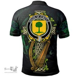 ScotsTee Shop Irish House of O'BOYLE Irish Family Crest Polo Shirt - Ireland Shamrock with Celtic Cross A7