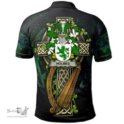 ScotsTee Shop Irish Holmes Irish Family Crest Polo Shirt - Ireland Shamrock with Celtic Cross A7