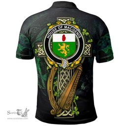 ScotsTee Shop Irish House of MACGENIS Irish Family Crest Polo Shirt - Ireland Shamrock with Celtic Cross A7