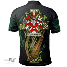 ScotsTee Shop Irish Fitz-Edmonds Irish Family Crest Polo Shirt - Ireland Shamrock with Celtic Cross A7