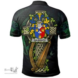 ScotsTee Shop Irish Galbraith Irish Family Crest Polo Shirt - Ireland Shamrock with Celtic Cross A7