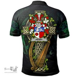 ScotsTee Shop Irish Henry or O'Henry Irish Family Crest Polo Shirt - Ireland Shamrock with Celtic Cross A7
