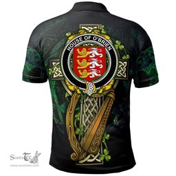 ScotsTee Shop Irish House of O'BRIEN Irish Family Crest Polo Shirt - Ireland Shamrock with Celtic Cross A7
