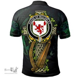 ScotsTee Shop Irish House of MACAWLEY Irish Family Crest Polo Shirt - Ireland Shamrock with Celtic Cross A7
