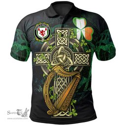 ScotsTee Shop Irish House of MACAWLEY Irish Family Crest Polo Shirt - Ireland Shamrock with Celtic Cross A7