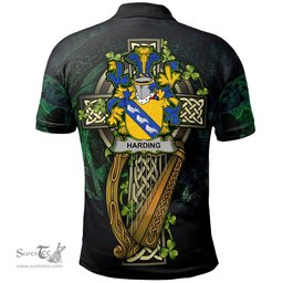 ScotsTee Shop Irish Harding Irish Family Crest Polo Shirt - Ireland Shamrock with Celtic Cross A7