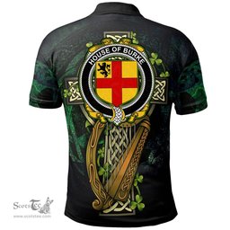 ScotsTee Shop Irish House of BURKE Irish Family Crest Polo Shirt - Ireland Shamrock with Celtic Cross A7