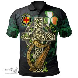 ScotsTee Shop Irish House of BURKE Irish Family Crest Polo Shirt - Ireland Shamrock with Celtic Cross A7