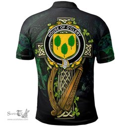 ScotsTee Shop Irish House of O'CLERY Irish Family Crest Polo Shirt - Ireland Shamrock with Celtic Cross A7