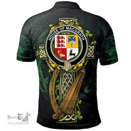 ScotsTee Shop Irish House of MACGRATH Irish Family Crest Polo Shirt - Ireland Shamrock with Celtic Cross A7