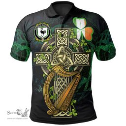 ScotsTee Shop Irish House of MACMAHON (Oriel) Irish Family Crest Polo Shirt - Ireland Shamrock with Celtic Cross A7