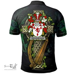 ScotsTee Shop Irish Geoghegan or O'Geoghegan Irish Family Crest Polo Shirt - Ireland Shamrock with Celtic Cross A7