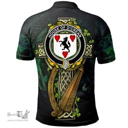 ScotsTee Shop Irish House of O'CREAN Irish Family Crest Polo Shirt - Ireland Shamrock with Celtic Cross A7