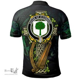 ScotsTee Shop Irish House of O'CONNOR (Don) Irish Family Crest Polo Shirt - Ireland Shamrock with Celtic Cross A7