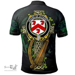 ScotsTee Shop Irish House of O'CASEY Irish Family Crest Polo Shirt - Ireland Shamrock with Celtic Cross A7