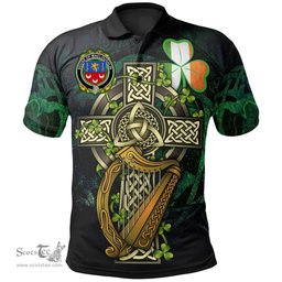 ScotsTee Shop Irish House of MACLOUGHLIN (Tirconnell) Irish Family Crest Polo Shirt - Ireland Shamrock with Celtic Cross A7