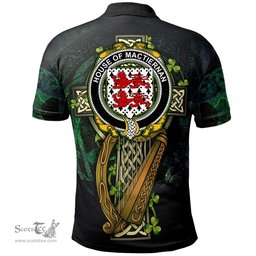 ScotsTee Shop Irish House of MACTIERNAN Irish Family Crest Polo Shirt - Ireland Shamrock with Celtic Cross A7
