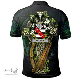 ScotsTee Shop Irish Hadsor Irish Family Crest Polo Shirt - Ireland Shamrock with Celtic Cross A7