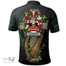ScotsTee Shop Irish Harrison Irish Family Crest Polo Shirt - Ireland Shamrock with Celtic Cross A7
