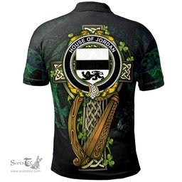 ScotsTee Shop Irish House of JORDAN Irish Family Crest Polo Shirt - Ireland Shamrock with Celtic Cross A7