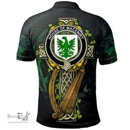 ScotsTee Shop Irish House of MACENIRY Irish Family Crest Polo Shirt - Ireland Shamrock with Celtic Cross A7