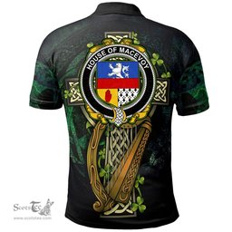 ScotsTee Shop Irish House of MACEVOY Irish Family Crest Polo Shirt - Ireland Shamrock with Celtic Cross A7
