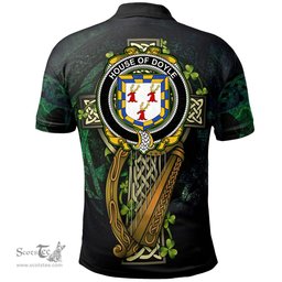 ScotsTee Shop Irish House of DOYLE Irish Family Crest Polo Shirt - Ireland Shamrock with Celtic Cross A7