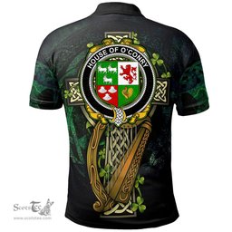 ScotsTee Shop Irish House of O'CONRY Irish Family Crest Polo Shirt - Ireland Shamrock with Celtic Cross A7