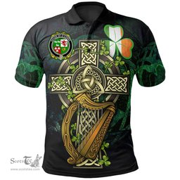 ScotsTee Shop Irish House of O'CONRY Irish Family Crest Polo Shirt - Ireland Shamrock with Celtic Cross A7