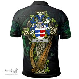 ScotsTee Shop Irish Elliott Irish Family Crest Polo Shirt - Ireland Shamrock with Celtic Cross A7