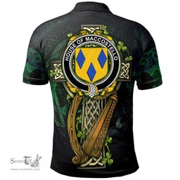 ScotsTee Shop Irish House of MACCOSTELLO Irish Family Crest Polo Shirt - Ireland Shamrock with Celtic Cross A7