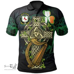 ScotsTee Shop Irish House of O'CULLINAN Irish Family Crest Polo Shirt - Ireland Shamrock with Celtic Cross A7